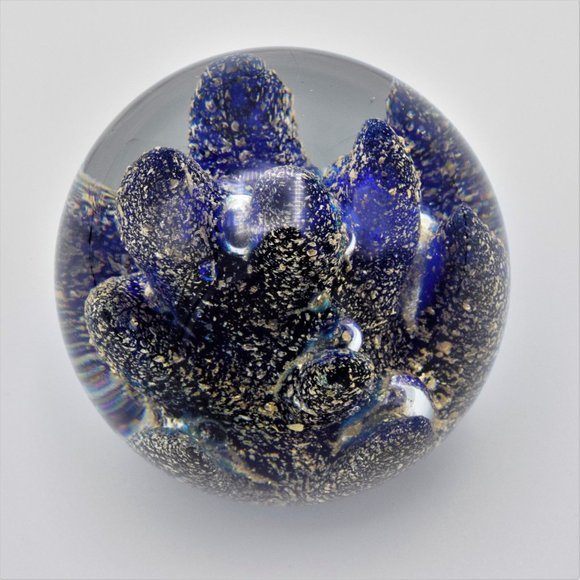 Vintage Cobalt Blue and Gold Flecks Paperweight - Picture 7 of 9